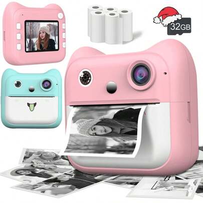 Instant Print Camera For Kids, Instant Camera That Can Print Photos, Suitable Christmas, Birthday And New Year Gifts For 3-12 Years Old Boys And Girls, Portable Toy For 3-10 Years Old Toddlers