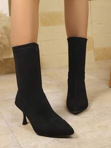 Women's Pointed Toe Slim High Heel Ankle Boots, Comfortable, Versatile, Fashionable For Commuting, Spring/Autumn/Winter,Kitten Heels - Black - View 9