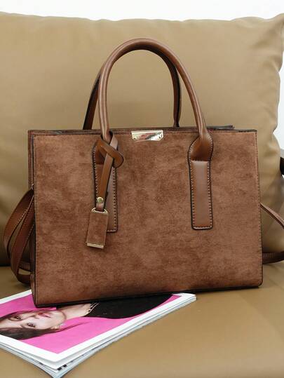 Vintage Lightweight Large Capacity Suede Tote Bag, Versatile Commuter Shoulder Bag For Women