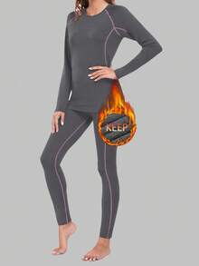 女士冬季保暖内衣，保暖打底长裤，防寒保暖内衬，适合滑雪、徒步、跑步等天气，灰色