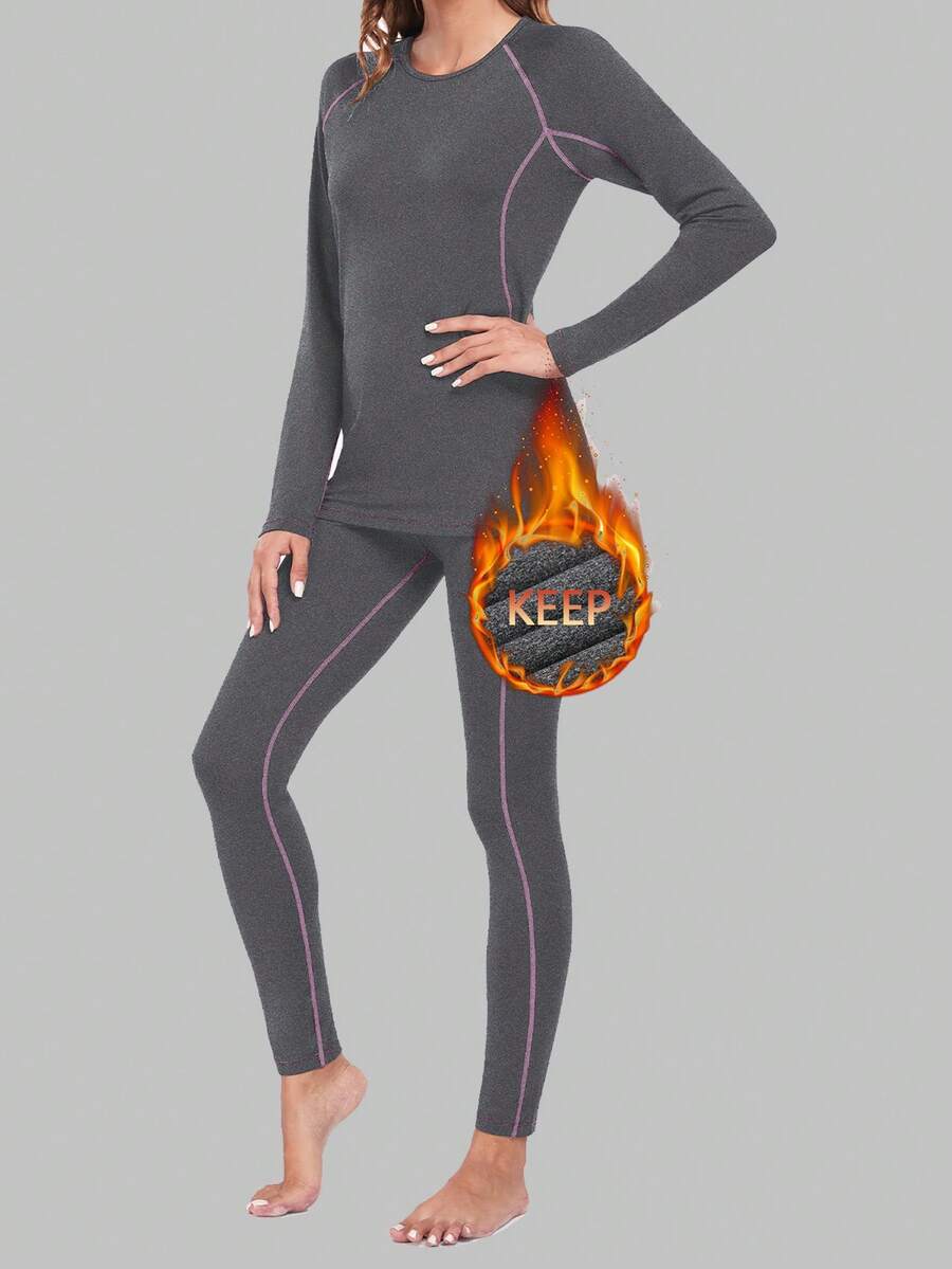 女士冬季保暖内衣，保暖打底长裤，防寒保暖内衬，适合滑雪、徒步、跑步等天气，灰色