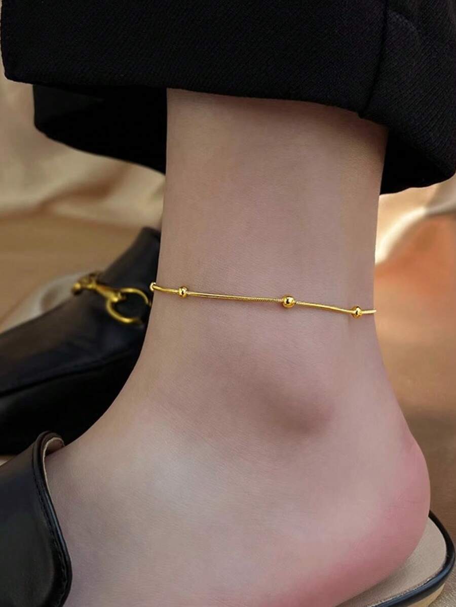 1 pieza Tobillera de cadena redonda de acero inoxidable G23 con estilo europeo y americano simple, adecuada para que las mujeres y los hombres usen en pareja para reuniones diarias y de vacaciones