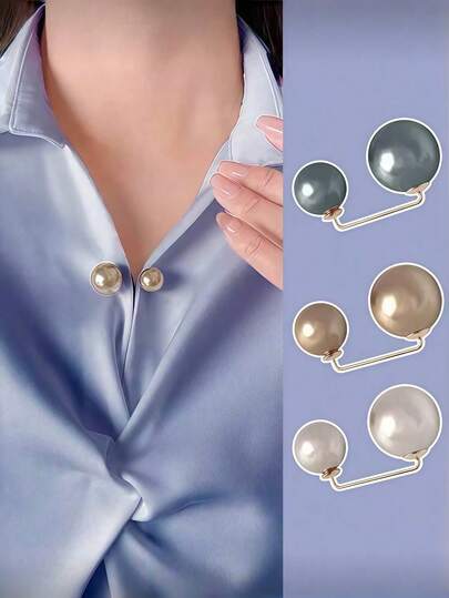 3 pezzi di spille con perle finte di colori casuali, fermagli per collo, maglioni, scialli, abiti da donna e ragazze, accessori decorativi