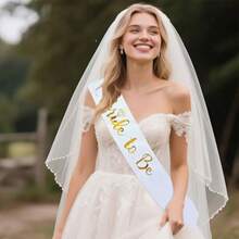 Bride To Be Sash For Women Bachelorette Party Supplies White Satin Sash With Gold Foil Lettering Bridal Shower Engagement Party Decorations And Gifts 1 Pcs - 白色 - 查看 3