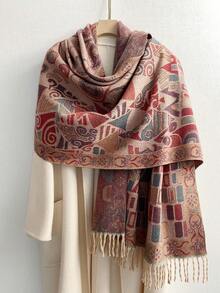 FADZOYLE 1 Stück Damen Retro Stil Vintage Geometrie Muster Schal mit Quasten Pashmina Umhang Haarwickel, weich wie Kaschmir, für Winter Herbst warm und windundurchlässig, für den täglichen Gebrauch, Reisen, Büro und als Geschenkzubehör - Verschiedenfarbig - Übersicht 8