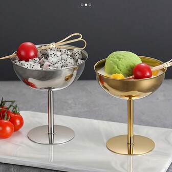 1pc/2pcs Stainless Steel Ice Cream Cup - Stainless Steel Polished High Footed Cup, Dishwasher Washable, Versatile For Cocktails, Desserts, Milkshakes, And Home Dining, Elegant And Durable Beverage Utensils