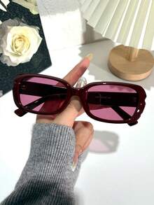 1pc Small Frame Various Shapes Fashion Glasses Retro Personalized Versatile Men's And Women's Fashion Glasses Wine Red Glasses Suitable For Daily Wearing Street Photography Jealousy Ah Travel Summer Beach Accessories Women's Accessories Autumn And Winter Outfit Festival/Birthday/Girlfriend Gift - 酒紅色 - 查看 10