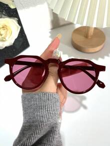 1pc Small Frame Various Shapes Fashion Glasses Retro Personalized Versatile Men's And Women's Fashion Glasses Wine Red Glasses Suitable For Daily Wearing Street Photography Jealousy Ah Travel Summer Beach Accessories Women's Accessories Autumn And Winter Outfit Festival/Birthday/Girlfriend Gift - 酒紅色 - 查看 16