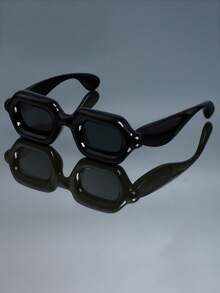 1pc New Retro Classic Thick Frame Small Frame Rectangular Y2K Fashion Glasses For Women And Men Punk Personalized Hip-Hop Festival Party Street Shot Catwalk Fashion Glasses - Multicolor - View 8