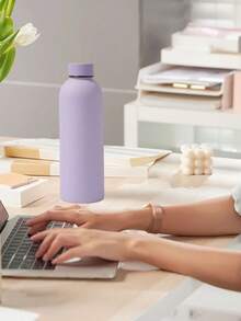 便携式不锈钢咖啡杯，小水瓶，简约纯色圆柱形带盖，保温/保冷，适合通勤、野餐、露营、办公、旅行、居家、四季皆宜 - 彩色 - 查看 1