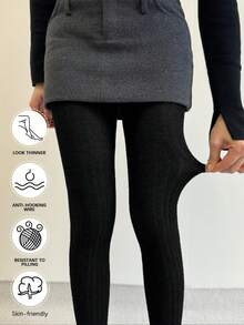 160g Women's Autumn/Winter Tights, Textured Knit , Cozy - Multicolor - View 2