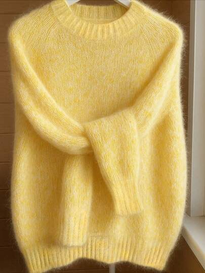 Women's Brushed Mohair Blend Sweater - French Inspired Raglan Sleeve, Drop Shoulder Plush Knit For Fall Winter, Christmas Birthday Gift Idea