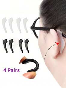 4 Pairs Silicone Eyewear Grips - Anti-Slip Nose Pads & Temple Tips With Secure Lock Design, Invisible Ear Hooks For Glasses Safety During Sports & Daily Use (Perfect Gift For Active Lifestyles & Elderly Users) - Multicolor - View 7