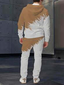 Set di felpa con cappuccio e pantaloni casual da uomo - Moda autunno/inverno, vestibilità comoda regular, stampa "LIMITLESS", bianco con scritte nere, abbigliamento casual | Felpa con cappuccio | Vestibilità comoda, felpa con cappuccio - Arancione - Visualizzare 2