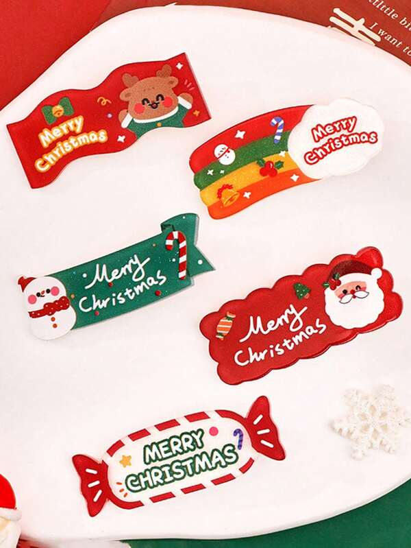 5 Stücke (zufälliger Stil) Weihnachts kreative Seitenpony Clips, vielseitige Haaraccessoires für Weihnachtsstimmung