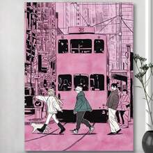 Framed-Chic Pink Cartoon Cross Street Canvas Art Print - Decorate The Walls Of Living Rooms, Bedrooms And Home Offices - 框架 - 查看 1