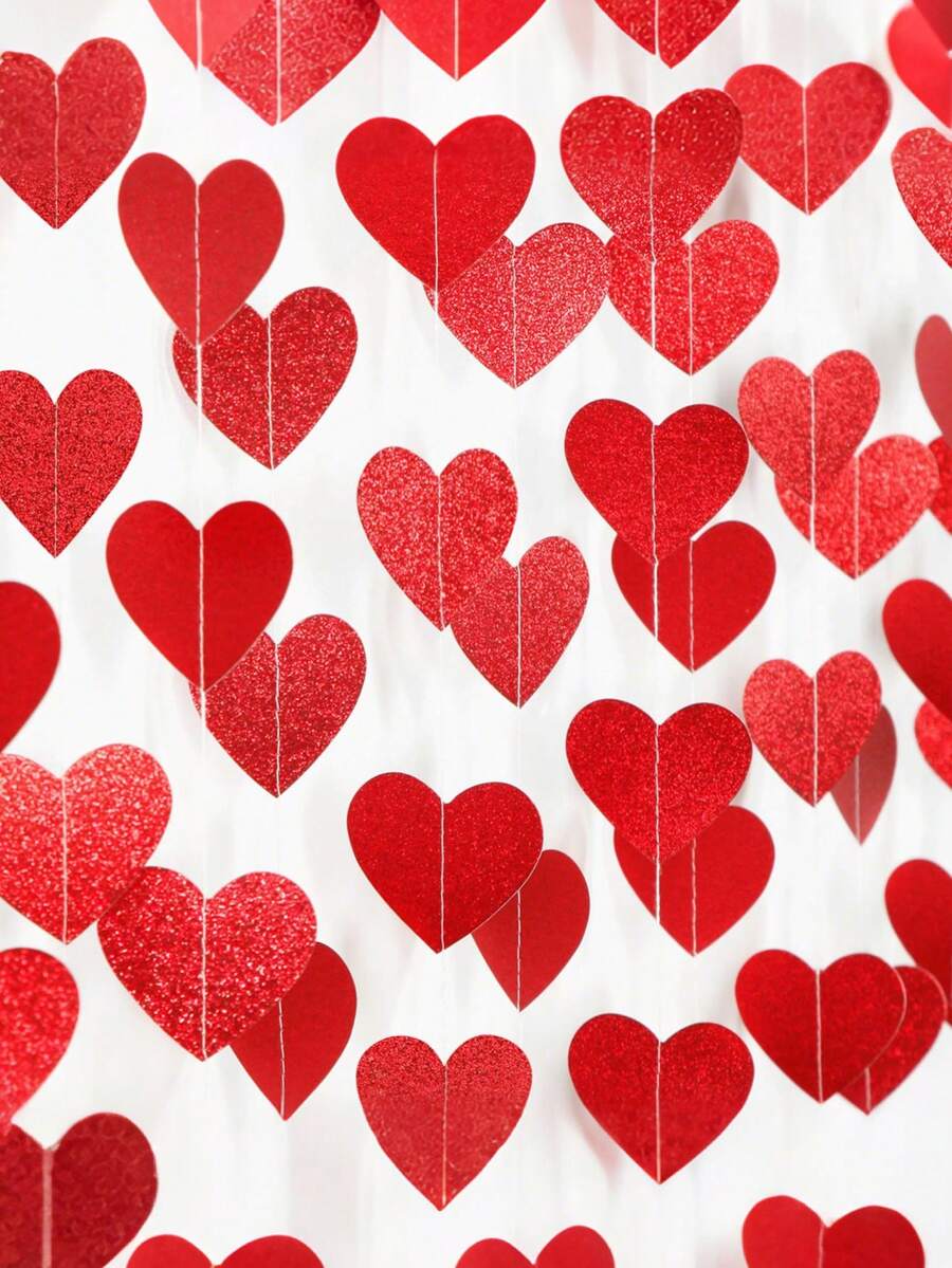 30个红色爱心浪漫派对装饰彩带，闪亮特别之夜单身派对悬挂彩带横幅，情人节装饰，悬挂爱心，情人节横幅，悬挂情人节花环，情人节装饰，大爱心情人节，情人节装饰，情人节礼物，房间装饰 - 紅色 - 查看 1
