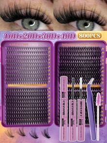 Bộ 800 mi chùm D Curl mi riêng lẻ, mi giả mềm mại và tự nhiên với keo dán và bịt kín, nhíp, mascara, bộ mi giả dày và mềm mại, bộ mi giả lâu trôi, bộ mi giả phân đoạn tự làm, sách mi + keo nối mi + cọ mắt bộ dụng cụ dành cho người mới bắt đầu, phù hợp cho trang điểm mắt tự làm đẹp khác nhau - Nhiều màu - Xem 2