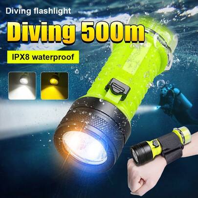 Ultra-High Waterproof IPX8 Flashlight Professional Diving Ultra-Bright Dual Light Source Rechargeable Portable Underwater Lighting Camping Adventure Night Fishing Waterproof Outdoor Emergency Power Patrol Work Light