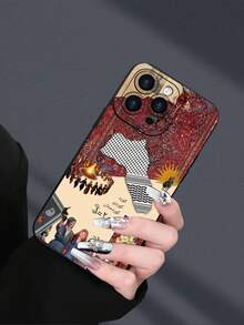 节日主题单件装文化地毯拼贴2D图案流行创意高端中东简约人像风格，适合送给长辈、朋友、家人、情侣，作为生日、节日礼物，黑色哑光软壳，全方位保护，防尘防水，兼容 17/16/15/14/13/12/11/Pro/ProMax/X/XR/XS/XSMAX/7/8/PLUS等型号，国际版，非国内版。 - 黑色 - 查看 2