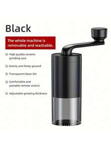 Molinillo de café Molino de café manual de acero inoxidable de alta calidad con mango de patrón de rejilla texturizado - Diseño ergonómico para uso en casa y en la oficina, no requiere electricidad, duradero y fácil de limpiar, accesorios para bar de café 1pc Molinillo de Café Profesional Manual - Cuchilla Ajustable de Acero, Cuerpo de Aluminio Antideslizante, Mango Ergonómico, Detalles en y Madera para Café Fresco, Goteo, Espresso, Prensa Francesa, Accesorio para Café de Goteo | Herramienta de Cocina Moderna | Detalle de Agarre de Madera Molino de café manual portátil con manivela, construcción de vidrio y metal, diseño de grano de madera redondo, capacidad inferior a 1L, operación manual para hogar, oficina, exterior, viajes - No se necesita electricidad Molinillo De Café Manual Para Moler A Mano, Máquina De Café En Polvo Ajustable Para Obtener Café Grueso Y Fino, Con Amplio Almacenamiento Para Mucho Café Molido ﻿ - Negro - Ver 8