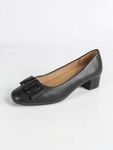 Square Toe Comfortable Chunky Heel Soft Bottom Work Shoes - Black - View 7