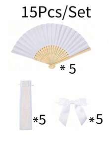 3/15/30件套优雅白色折扇，包含感谢卡和礼品袋，新娘竹扇，单身派对婚礼新娘礼物，伴娘竹扇，单身派对拍照道具，伴娘礼物和婚礼装饰，非常适合派对和活动，夏季配饰，女士折扇 - 彩色 - 查看 16