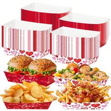 20 Pcs Valentine's Day Paper Food Trays Heart Paper Food Boats Red Pink Food Holder Disposable Serving Trays For Wedding Anniversary Party Supplies - 彩色 - 查看 2
