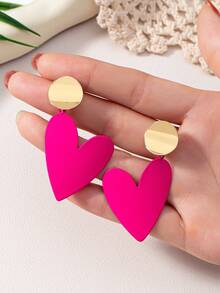 1 par de pendientes de botón con diseño de corazón metálico brillante, estilo europeo y americano 2025, diseño minimalista y único de pendientes con colgante de corazón para mujer, adecuado para fiestas, uso diario, regalo del Día de San Valentín