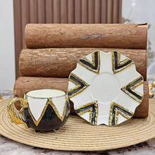 1/6套奢华金色浮雕陶瓷咖啡杯碟套装,80毫升/2.71盎司,手工雕刻,阿拉伯风格现代拿铁杯,波西米亚风,欧式咖啡馆家用高档瓷器下午茶杯碟甜点盘派对甜点,情侣杯,情人节,斋月圣诞节礼物 - 彩色 - 查看 8