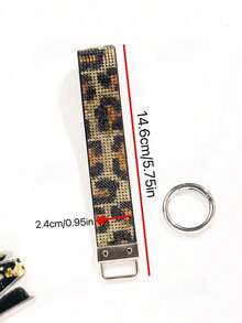 Gold Leopard Print Rhinestone Decor Bling Glitter Wristlet Bangle Keychain Wrist Strap Keyring For Handbag And Key Chain - 彩色 - 查看 3