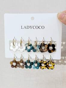 6 Pairs Fashion Acrylic Pendant Earrings, Suitable For Women's Jewelry, Made Of Hypoallergenic 316 Stainless Steel Hooks, Super Cute Rotating Design - Multicolor 6-pair Set aN - View 3