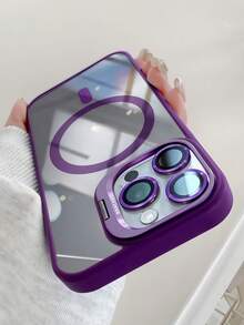 高级加厚磁吸式防震手机壳，带支架和钢化玻璃镜头保护膜，兼容 16/15/14/13/12/11 Pro Max Plus - 紫色 - 查看 22