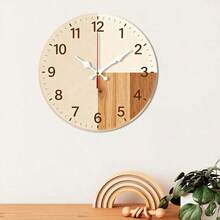 Wooden Clock Minimalist Wood - Themed Round Wall Clock Rustic Decor Home Living Room Wall Art Decor Wooden Silent Non-Ticking Wall Clock, Battery Powered, Decoration 2025 - 黑色 - 查看 4