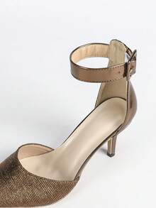 Women's Fashion Bronze High Heel Pumps, Hollow Toe Slingback Stilettos, Pointed Toe Party Sandals, Sexy Ankle Strap Heels For Spring/Autumn - Bronze - View 9