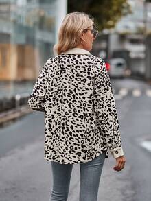 Leopard Print Shirt Jacket For Women, Button Down Long Sleeve Blouse Coat, Fall Clothes For Women, Winter Clothes For Women, Vestidos Elegantes De Mujer, Halloween & Christmas Party Outfits, Holiday Fashion Christmas Gifts Basics Christmas Clothes - Màu be - Xem 5