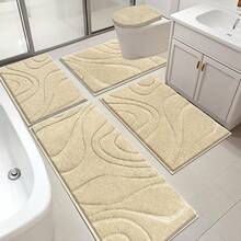 Pauwer Bathroom Rugs Sets 5 Piece With Lid Cover Bathroom Shower Rugs With U-Shaped Contour Toilet Mat Absorbent Microfiber Plush Bath Mats Non Slip Bath Rugs Machine Washable Bathroom Floor Mats - Đường màu be - Xem 1