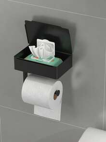 1pc Wall-Mounted Toilet Paper Holder, Stylish And Simple Bathroom Punch-Free Toilet Paper Holder, Space-Saving Bathroom Storage Roll Storage Rack, Toilet Paper Box, Space-Saving Solution, Stylish Storage Rack, Modern Bathroom Accessories, Apartment Essentials - Multicolor - View 6
