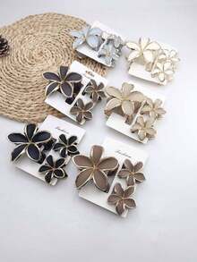 3/6pcs Set Solid Color Street Style ABS Plastic Hair Claw, Suitable For Daily Wear,Festival,Party - Multicolor - View 1