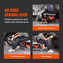 Taburete mecánico, asiento mecánico rodante de capacidad de 300 libras con ruedas de 4 pulgadas, con tres bandejas de herramientas deslizables y cajón, asiento de rodillo resistente para el hogar, garaje, bricolaje automotriz - 300 libras - Ver 6