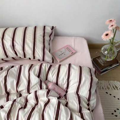 3pcs Nordic Minimalist Striped Bedding Set, 2 Striped Pillowcases + 1 Duvet Cover