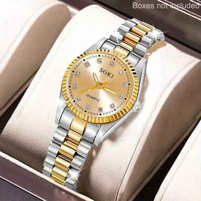 SOKI Relógio feminino elegante e sofisticado com mostrador redondo e mecanismo de quartzo. Relógio estiloso com pulseira de aço inoxidável de alta qualidade, ideal para uso diário, eventos noturnos e ocasiões especiais. Detalhes meticulosamente trabalhados. Perfeito para o dia a dia ou como um presente atencioso.