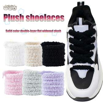 1 Pair 8mm Fluffy Shoelaces, Cute, Plush, Multicolor, Suitable For High & Low Top Canvas Casual Shoes Summer Daily Wear
