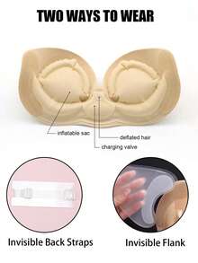 1 Set Adhesive Push-Up Invisible Strapless Bra, With Detachable Straps And Side Wings, Multi-Way Wear, Lift And Enhance Bust, Suitable For Wedding Dress, Bodycon Top, Tight Dress And More, Wedding Essential, Fashion Essential - Apricot - View 2