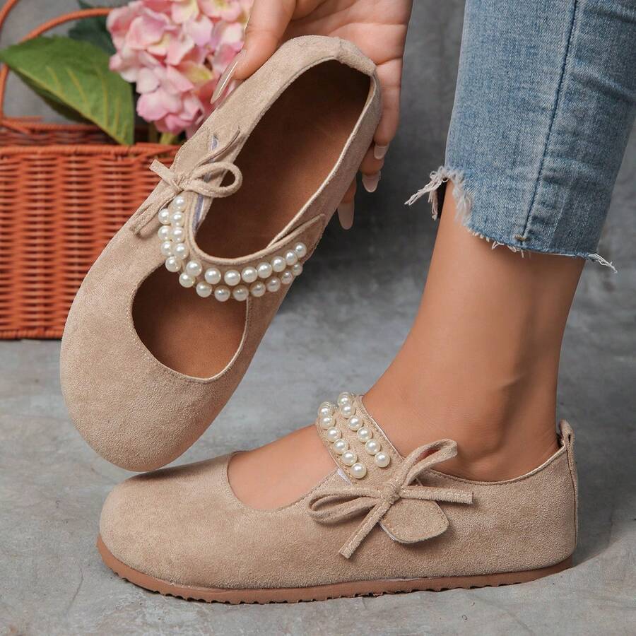 Fashionable And Versatile Pearl One-Strap Mary Jane Pink Birkenstocks With Girly Soft Soles - 卡其色 - 查看 1
