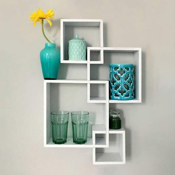 4 Pcs Cube Floating Shelves, Square Interlocking Decorative Wall Shelf, Geometric Box Shelves For Living Room, Bedroom, Bathroom, Christmas Decorations For Home