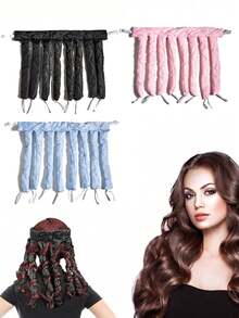 No-Heat Octopus Curling Hair Band, No-Heat Curling Iron, 8 Detachable Curling Claws, Adjustable Hair Band, Soft Satin No-Heat Curler, Suitable For Long Hair, Slouchy People Sleep Curling Tool, No Need For Ironing, Non-Damaging, Girls Sleep Curling Rod, Create Fluffy Big Waves, Fluffy Curling Cap, All-Night Sleep Curling Tool, Create Soft Wavy Curls - Multicolor - View 7