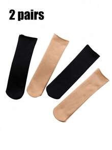 5 Pairs Of Solid Plush Lined Crew Socks, Simple Warm Unisex Snow Tube Socks, Suitable For Autumn And Winter, Women's Stockings And Socks, Fall