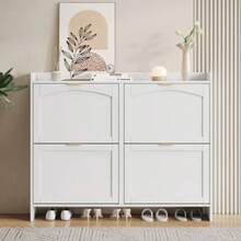Modern Shoe Rack With 4 Fold-Out Compartments, Free-Standing Shoe Rack, Open Shelves, Suitable For Entryway Or Hallway, White, Dimensions: W. 110/H. 90/D. 24 Cm - 白色 - 查看 1