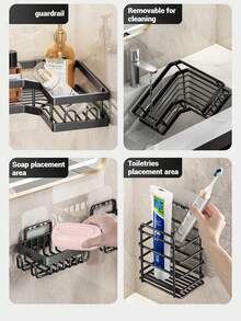 5/Piece Set Bathroom Storage Rack, Including Corner Shower Rack, Wall-Mounted Soap Dish, Shampoo Rack And Soap Dish, Suitable For Home Bathroom Decoration, Black Bathroom Storage Rack, Shampoo Rack, Bathroom, Bathroom Accessories, Bathroom Decoration